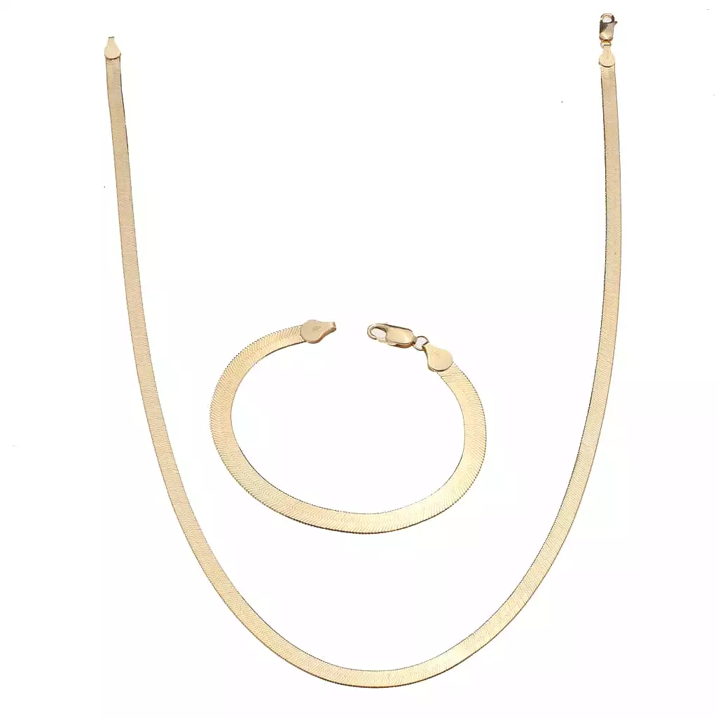 14K & 18K Gold Herringbone Chain Necklace 5mm