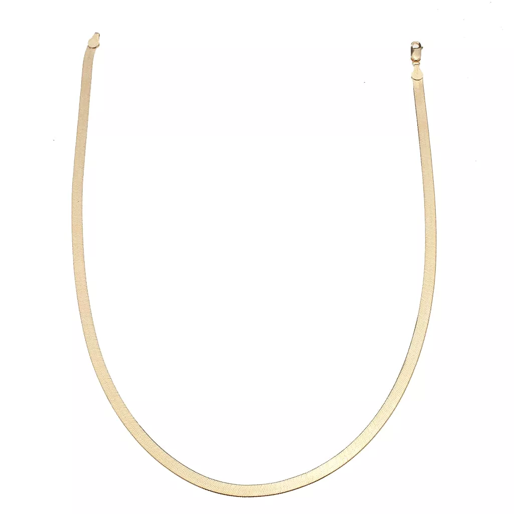 14K & 18K Gold Herringbone Chain Necklace 5mm