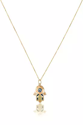 14k Gold Treville Hamsa Pendant Necklace in Pink