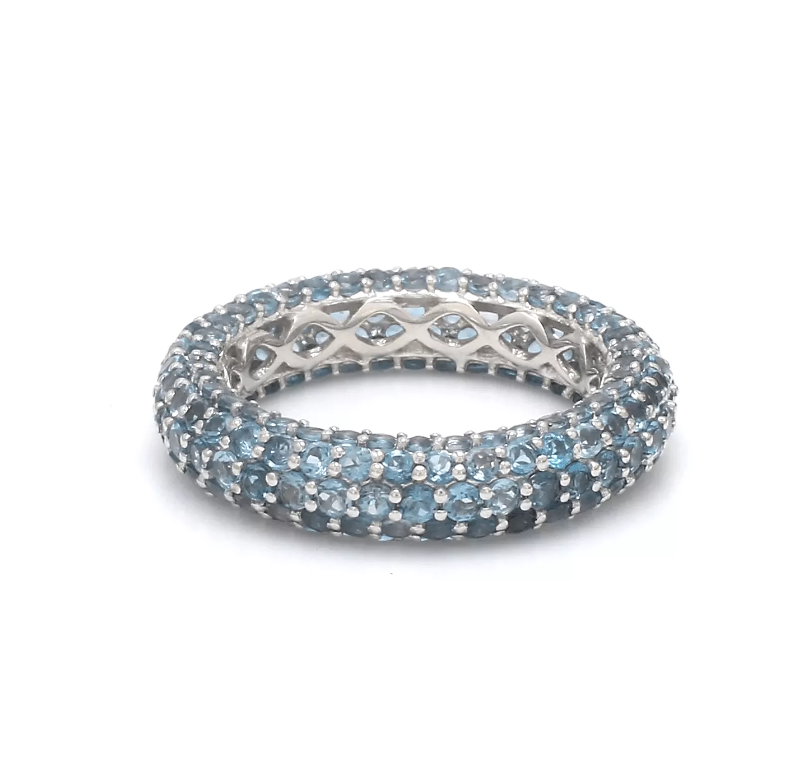 14K or 18K Gold Pave Blue Topaz Eternity Band