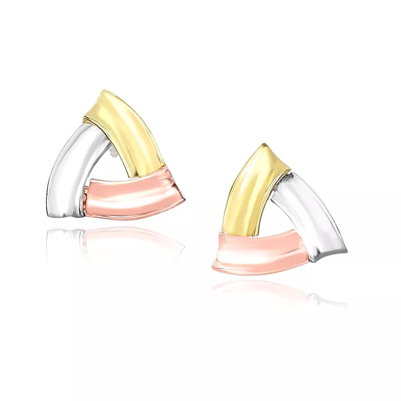 14k Tri-Color Gold Triangular Open Style Post Earrings