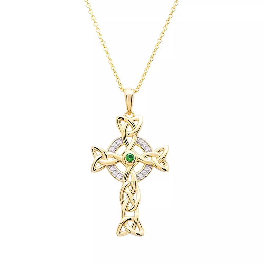 14KT Gold Vermeil Emerald Celtic Cross Necklace