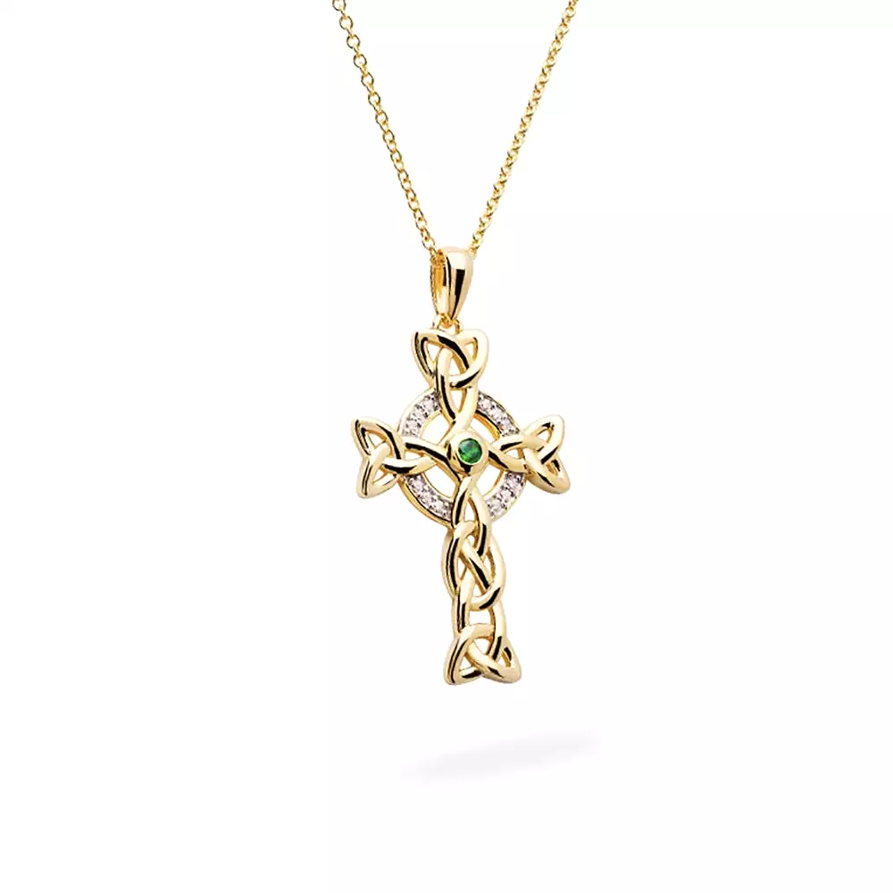 14KT Gold Vermeil Emerald Celtic Cross Necklace