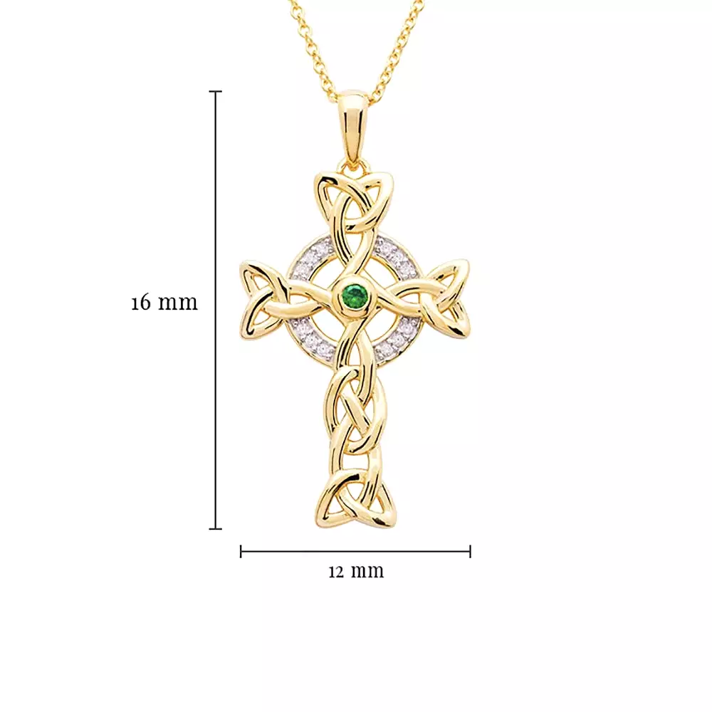 14KT Gold Vermeil Emerald Celtic Cross Necklace