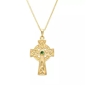 14KT Gold Vermeil Emerald Celtic Cross Necklace