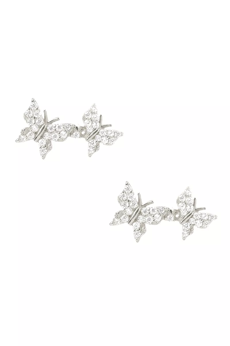 925 Silver CZ Crystal Pavé Butterfly Earrings