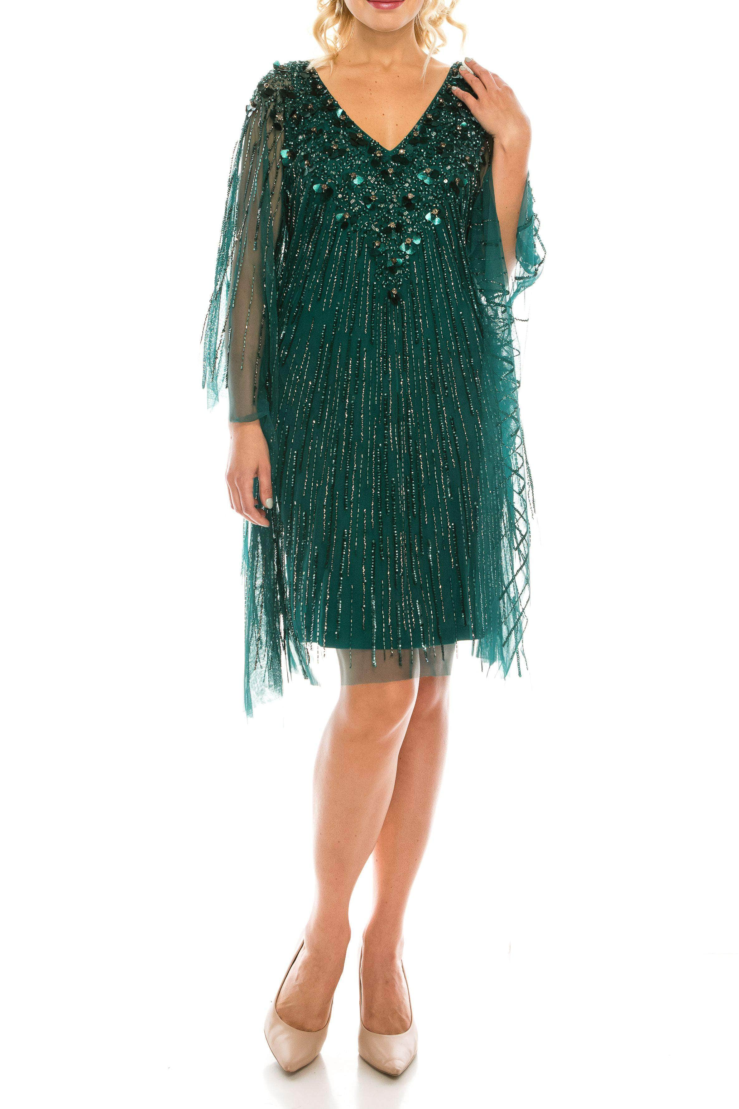 Adrianna Papell AP1E205532 - Fringed Batwing Sleeved Short Dress