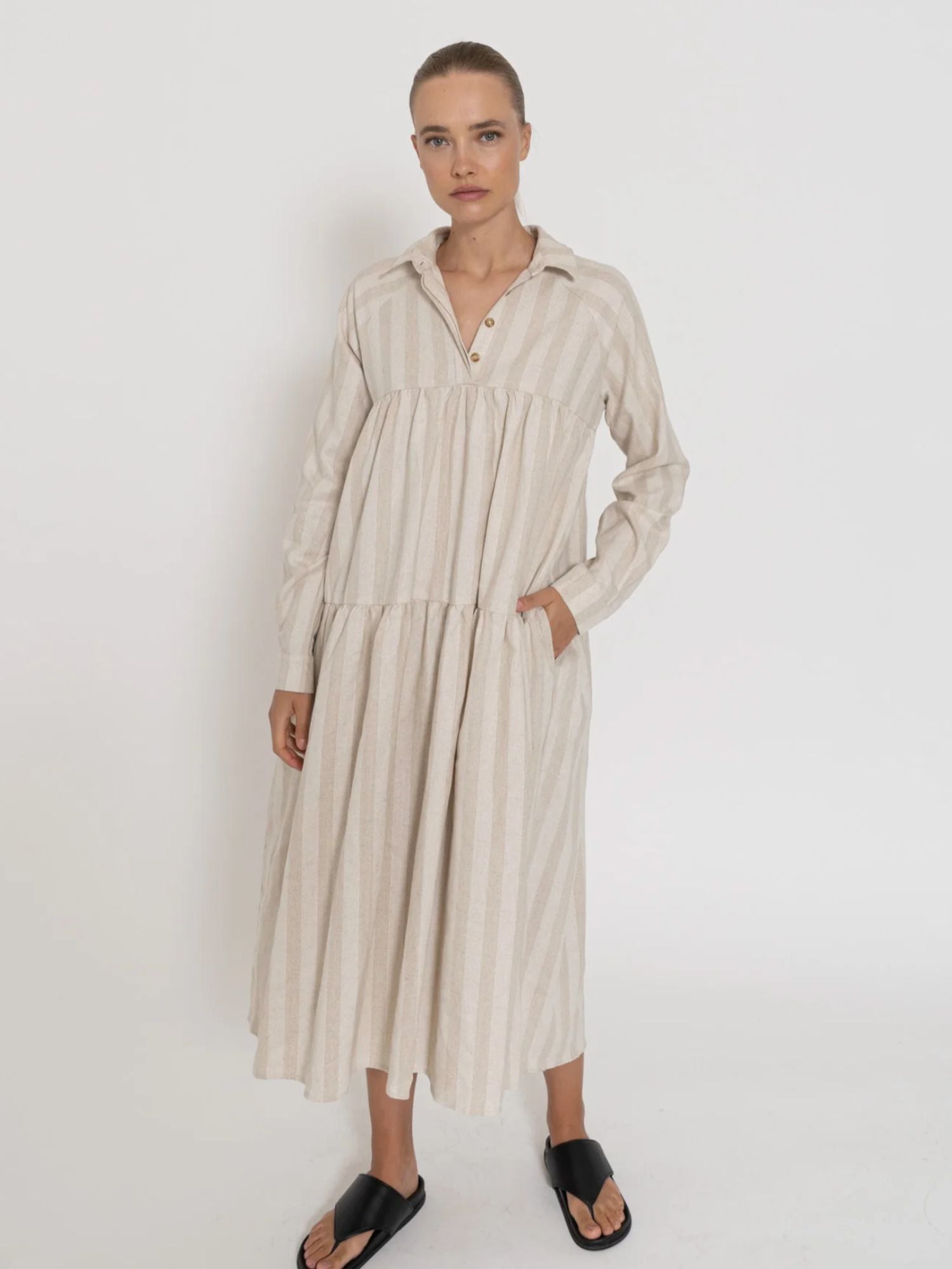 Apperitivo Sleeved Dress | Neutral Stripe