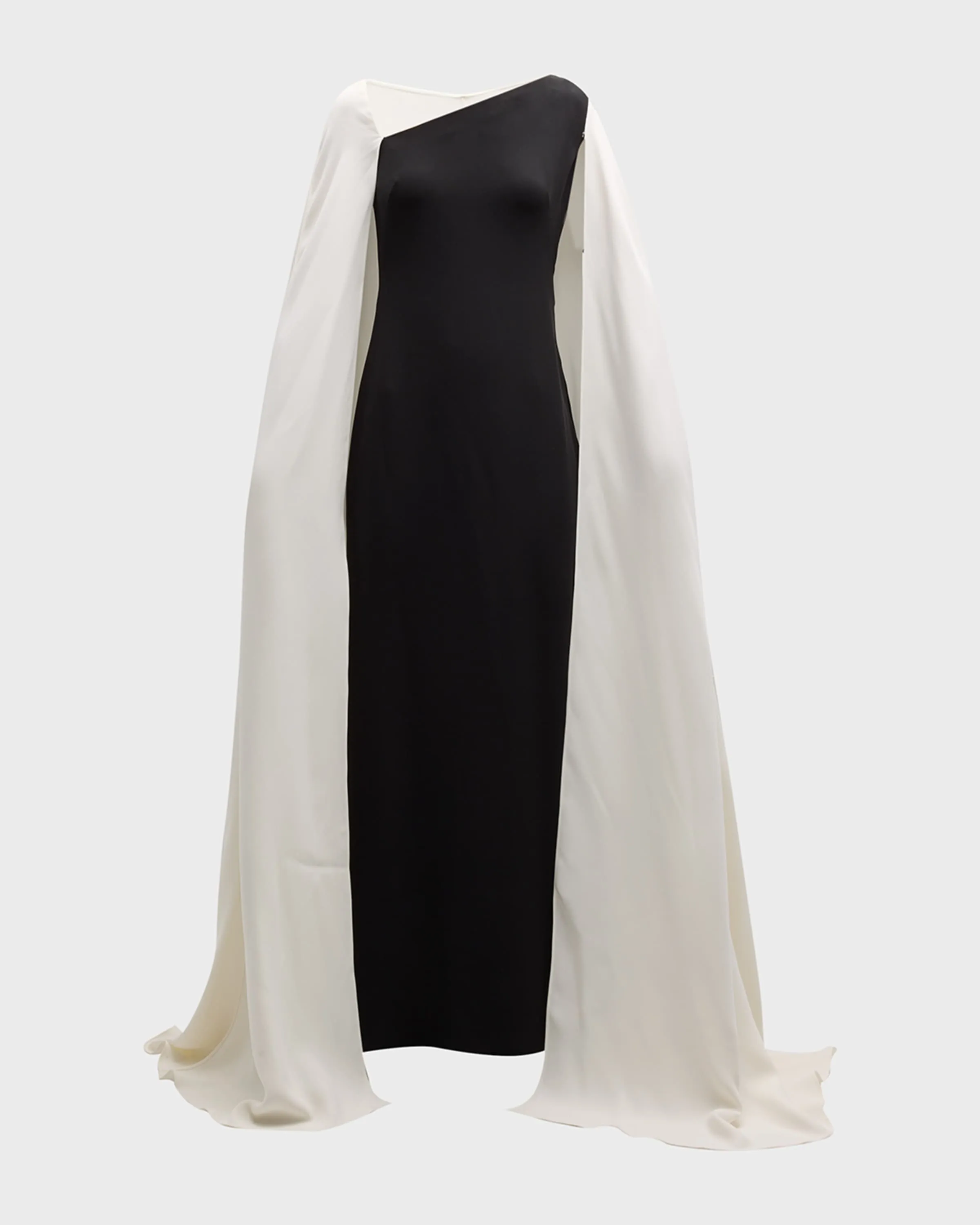 Asymmetric-Neck Contrast Cape Gown