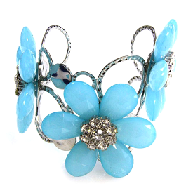 Baby Blue Flower Silver Cuff Bracelet