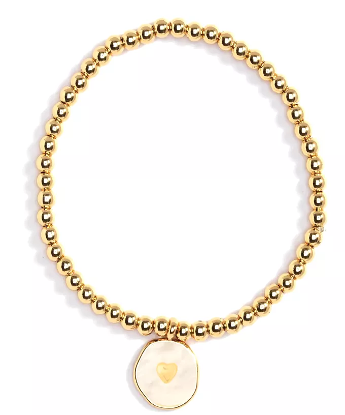 Beaded Bracelet with Heart Charm - Gold