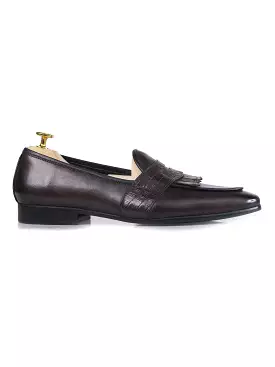 Belgian Loafer - Dark Brown Phyton Penny Strap with Studded Fringe (Hand Painted Patina)