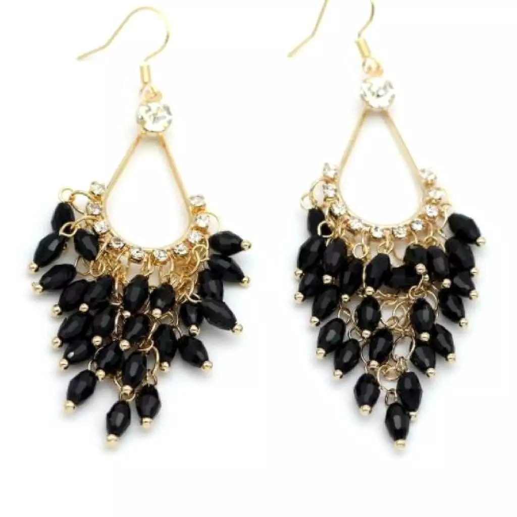 Black Crystal and Gold Chandelier Dangle Earrings