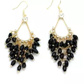 Black Crystal and Gold Chandelier Dangle Earrings