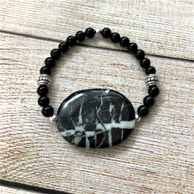 Black Marble Stone and Black Onyx Beaded Bracelet