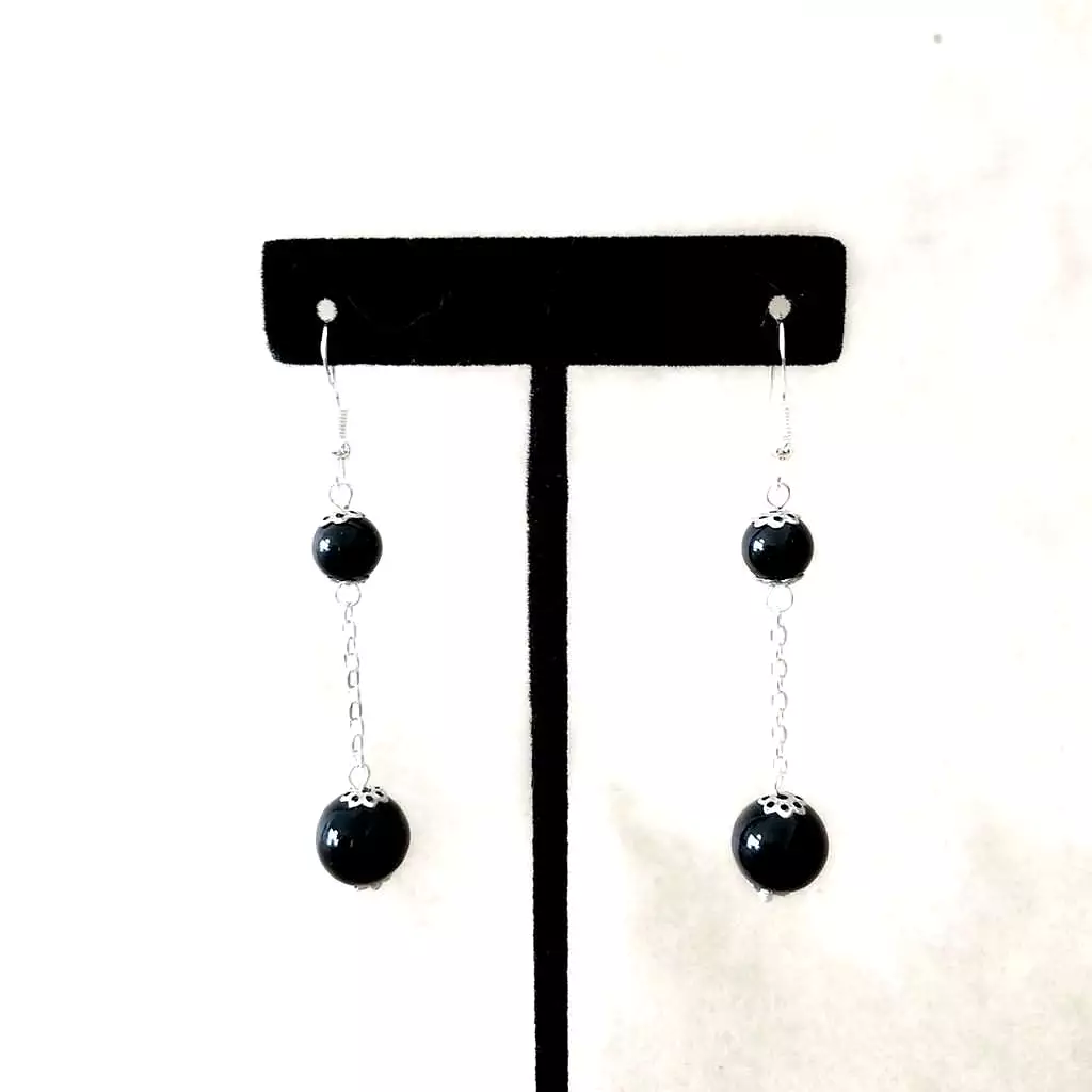 Black Onyx Double Bead Long Earrings