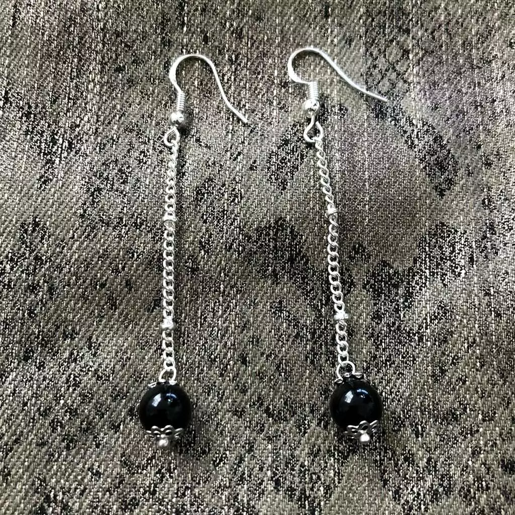 Black Onyx Long Dangle Earrings