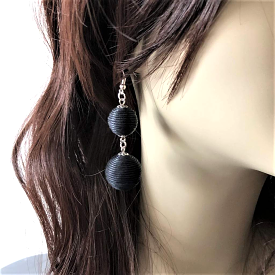 Black Thread Ball Dangle Earrings