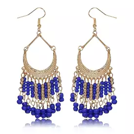 Blue and Gold Seed Bead Chandelier Earrings