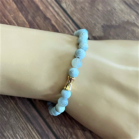 Blue and White Agate Beaded Bracelet with Gold Beads