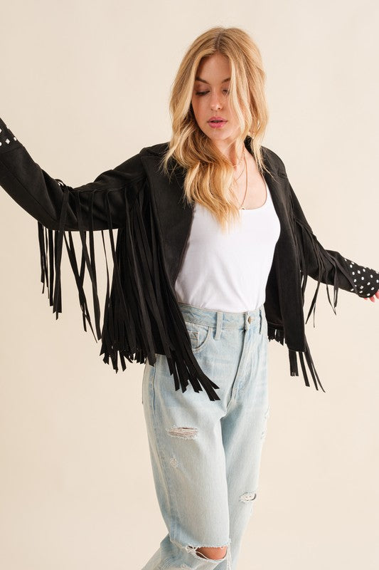 Blue B | Studded Fringe Open Western Jacket