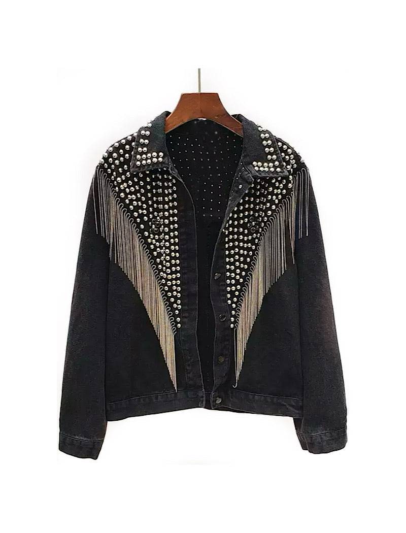 Blue Denim Studded and Fringed Jacket