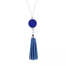 Blue Enameled Disc and Tassel Long Necklace