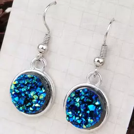 Blue, Gold, Silver, and Purple Druzy Dangle Earrings