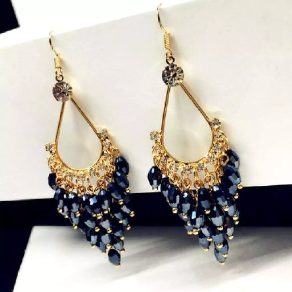 Blue Montana Crystal and Gold Chandelier Dangle Earrings