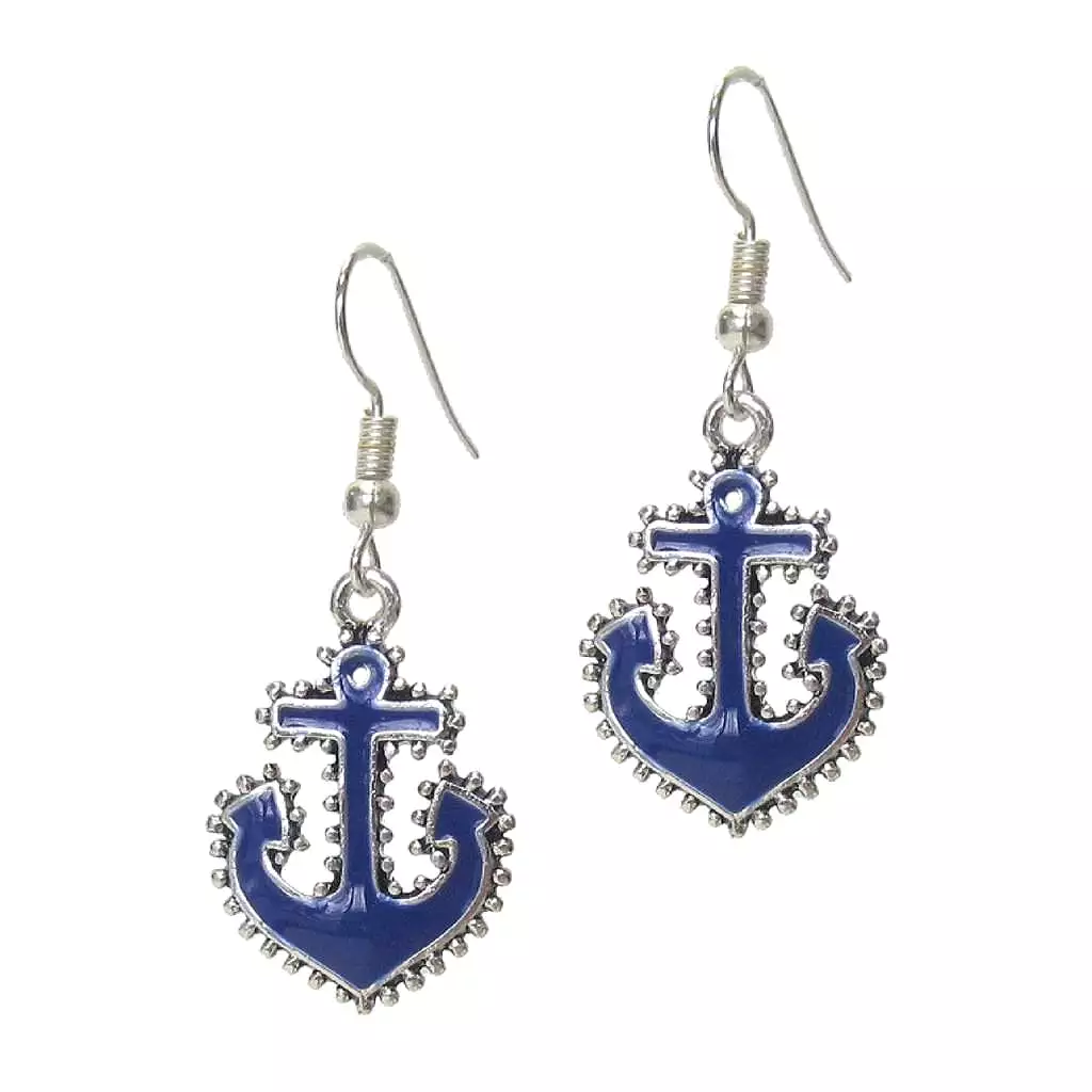 Blue Nautical Anchor Earrings