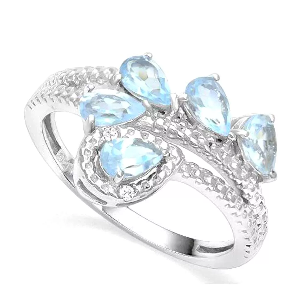 Blue Topaz and Diamond Sterling Silver Ring