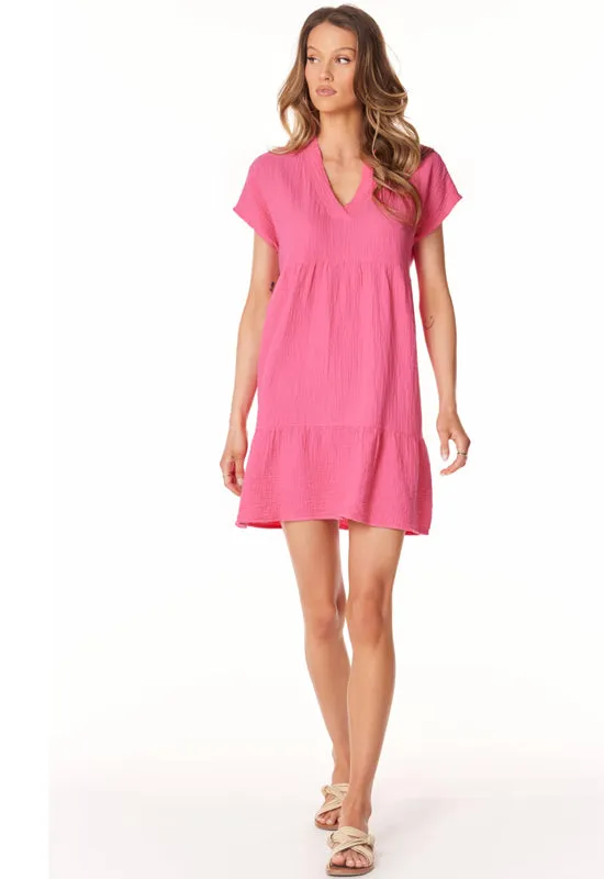 Bobi - V-Neck Dress Tropical Pink