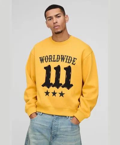 boohooMAN Mens Oversized Boxy Moto Raw Edge Applique Sweatshirt