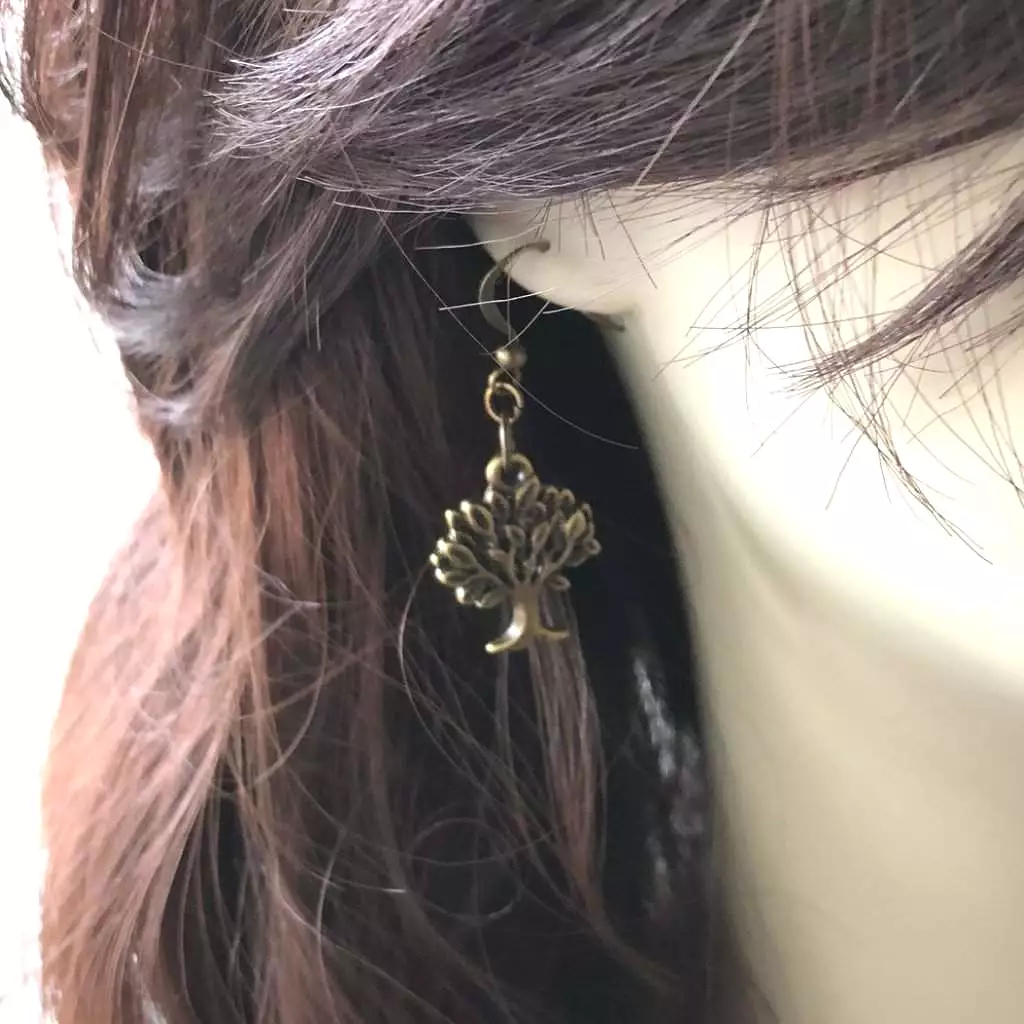 Brass Tree of Life Dangle Earrings