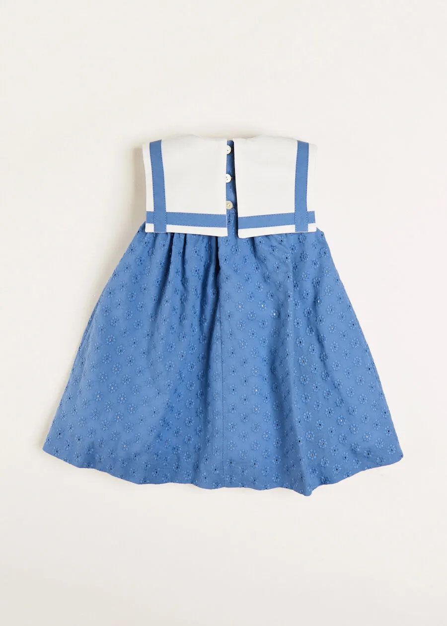 Broderie Anglaise Sleeveless Trapeze Dress in Blue (12mths-10yrs)