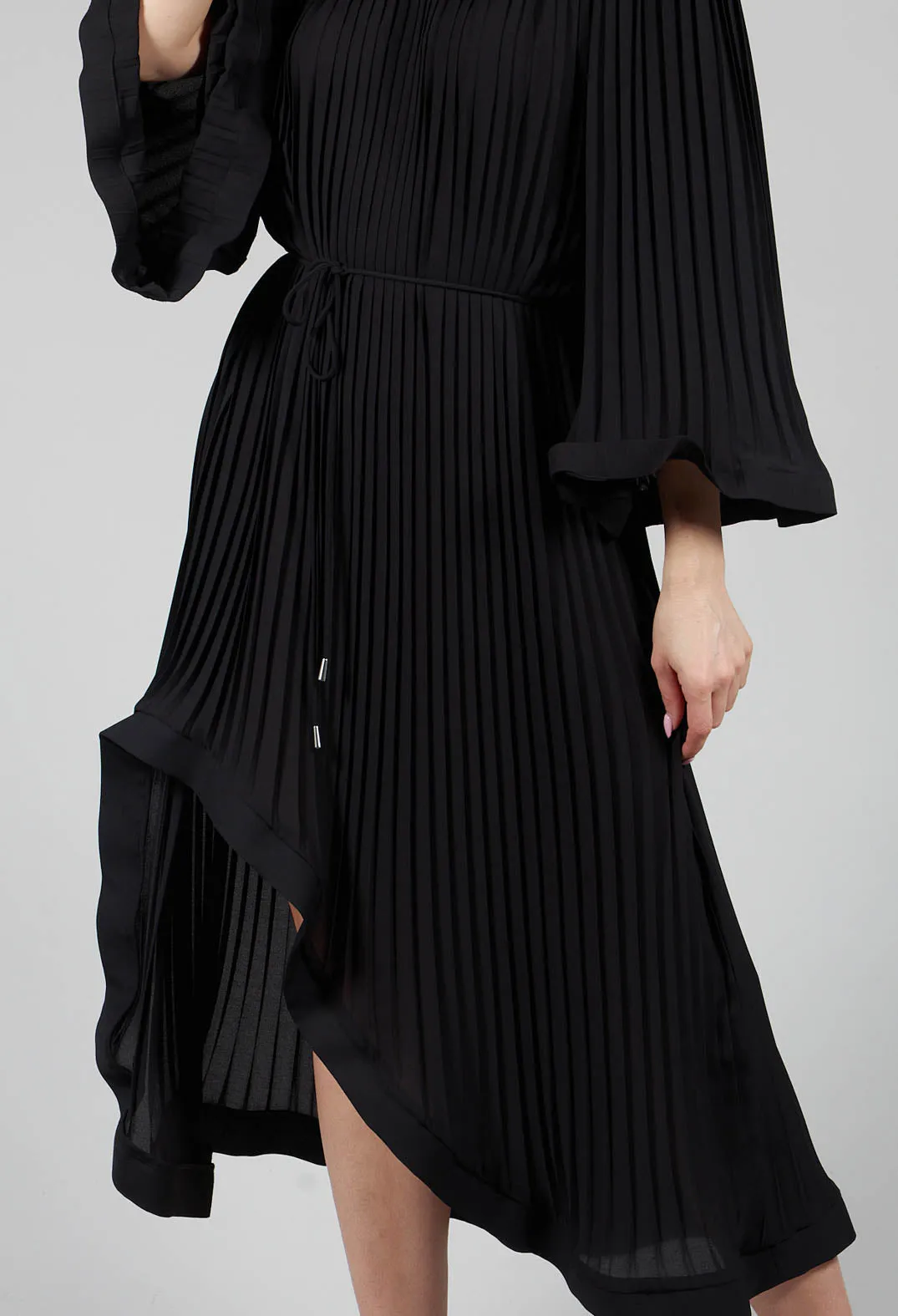 Butterfly Sleeved Pleated Dress in Black