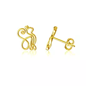 Cat Silhouette Post Earrings - Gold Plated