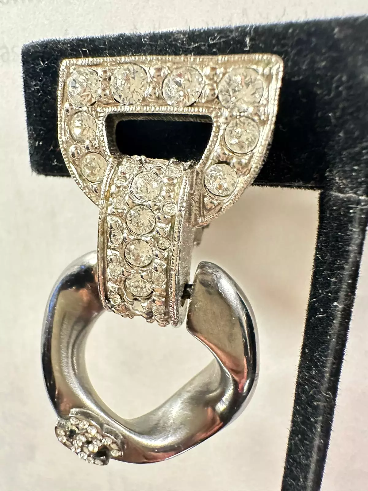 Chanel 14C 2014 Cruise Resort Silver Crystal Chain Link Clip On Earrings