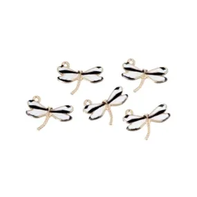 Charms, Dragonfly, Single-Sided, Golden, White, Black, Enameled, Alloy, 22mm