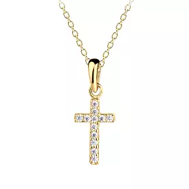 Cherished Moments 14K Gold-Plated Children's Cross Necklace with CZs