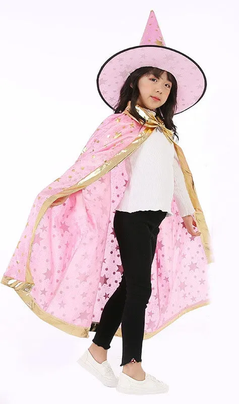 Children Halloween Costumes Wizard Witch Cloak Cape Robe with Pointy Hat Girls Boys Cosplay Props Kids Birthday Party Supplies