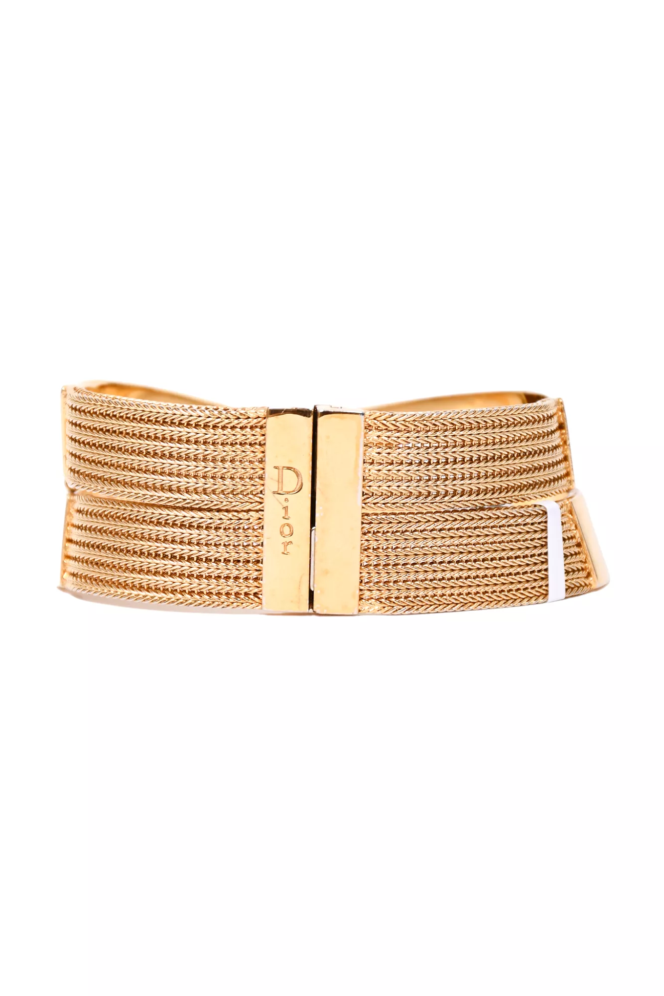 Christian Dior Gold Tone Logo Wave Cuff Bracelet