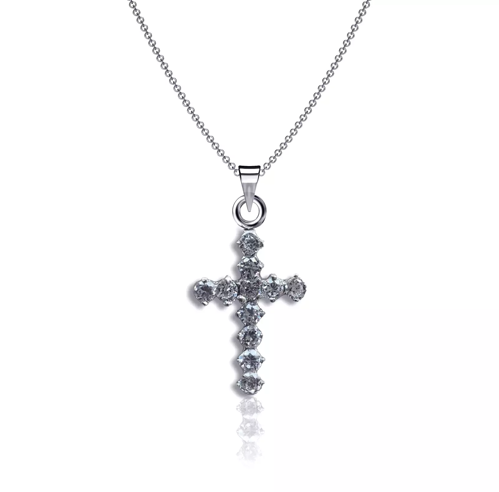 Crystal Cross Necklace - Silver