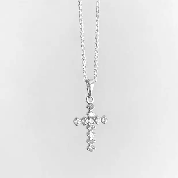 Crystal Cross Necklace - Silver