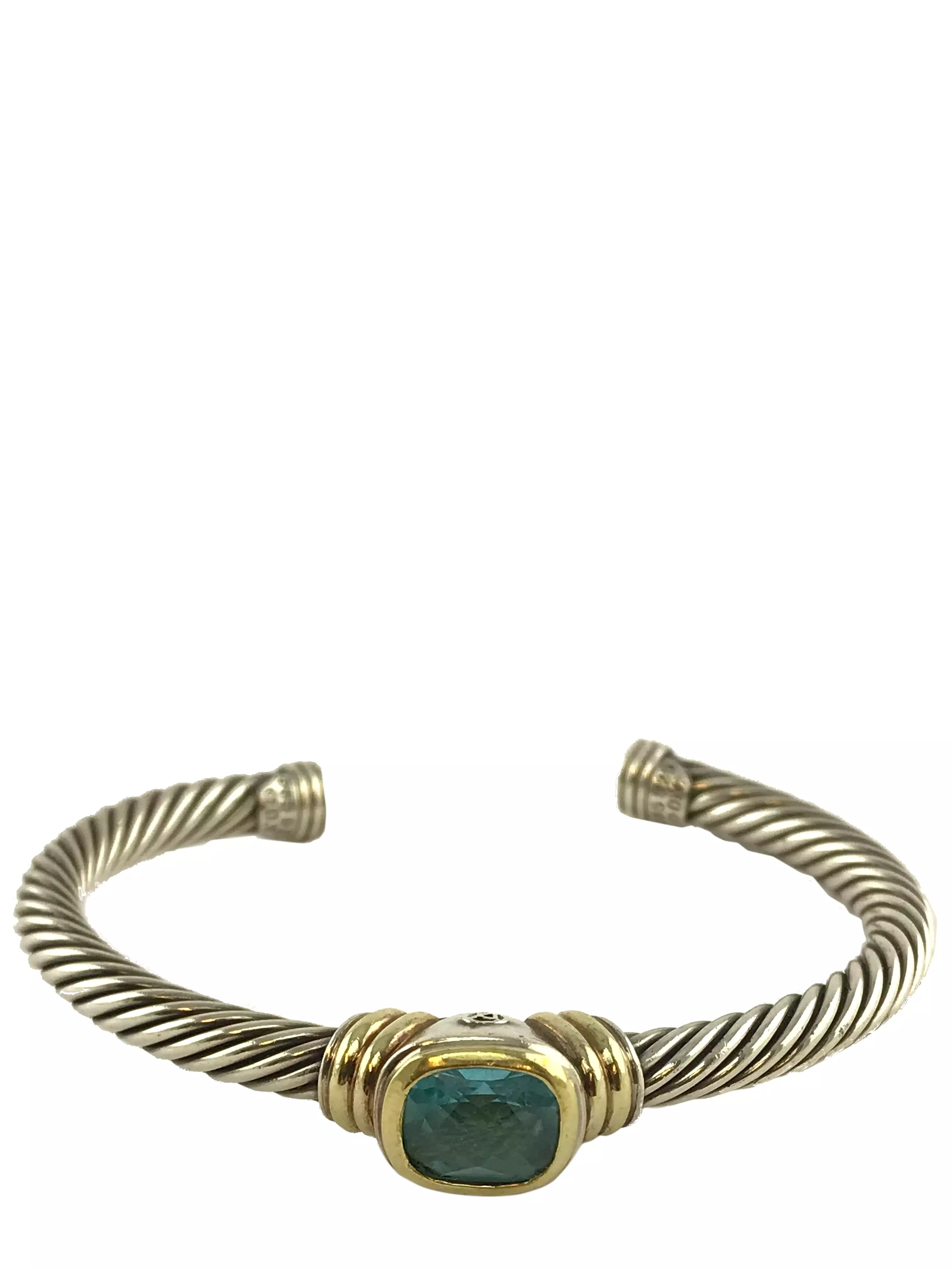 David Yurman Silver 14k Gold Blue Topaz Noblesse Bracelet