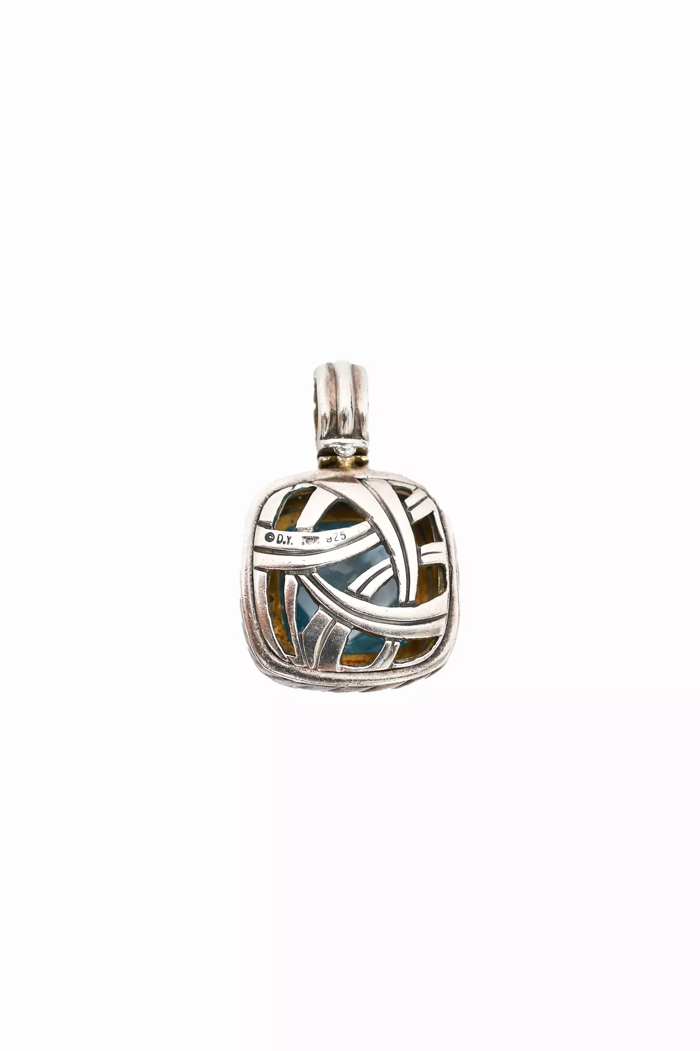 David Yurman Sterling Silver Pave Diamond 14mm Blue Topaz Albion Pendant