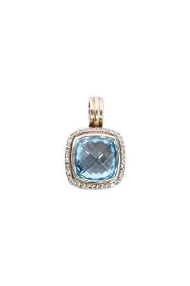 David Yurman Sterling Silver Pave Diamond 14mm Blue Topaz Albion Pendant