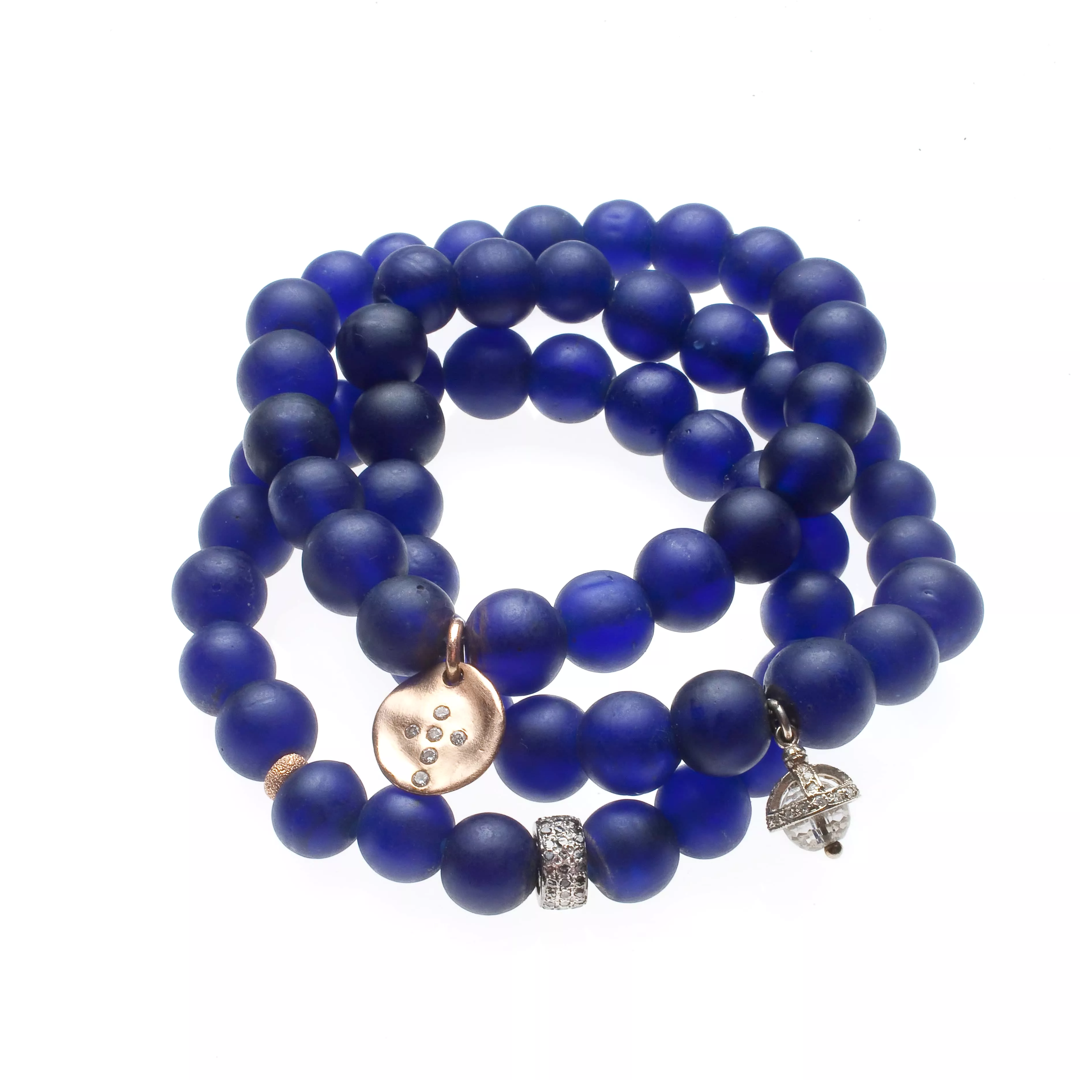 Deep Blue Beads with 14K Gold and Diamonds