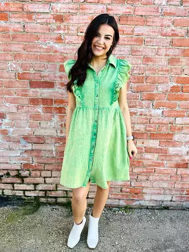 Different Views Button Down Dress  Green