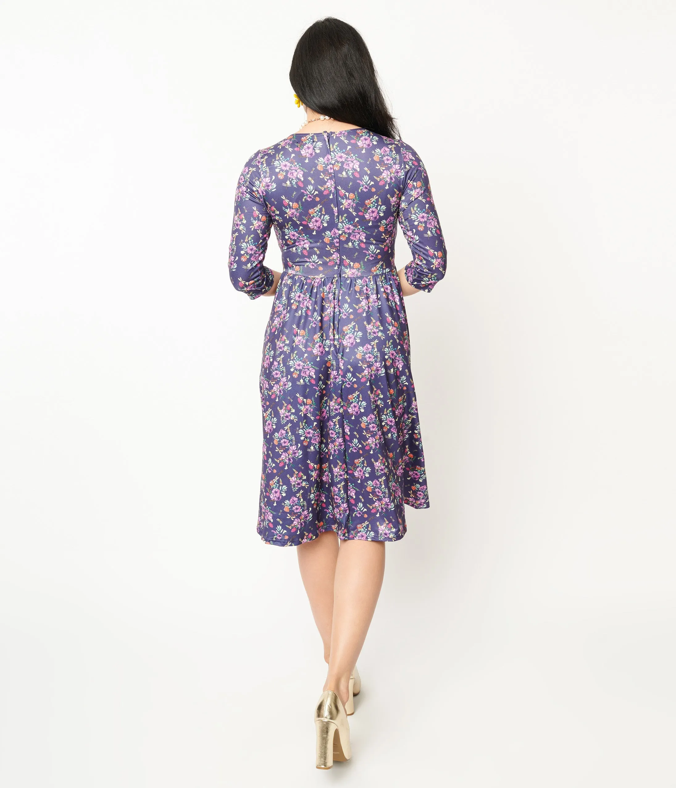 Dolly & Dotty Purple Dragonfly Floral Print Fit & Flare Billie Dress